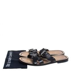 Pre Owned Christian Louboutin Black Leather Frere Simon Flat Sandals Size 45