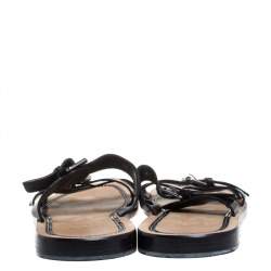 Pre Owned Christian Louboutin Black Leather Frere Simon Flat Sandals Size 45