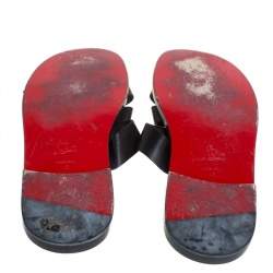 Pre Owned Christian Louboutin Black Leather Frere Simon Flat Sandals Size 45