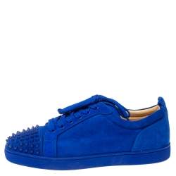 Pre Owned Christian Louboutin Cobalt Blue Suede Louis Junior Spikes Sneakers Size 46