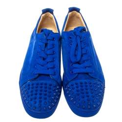 Pre Owned Christian Louboutin Cobalt Blue Suede Louis Junior Spikes Sneakers Size 46