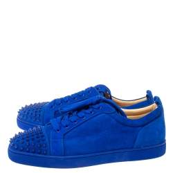 Pre Owned Christian Louboutin Cobalt Blue Suede Louis Junior Spikes Sneakers Size 46