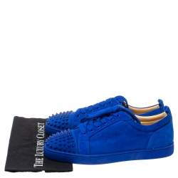 Pre Owned Christian Louboutin Cobalt Blue Suede Louis Junior Spikes Sneakers Size 46