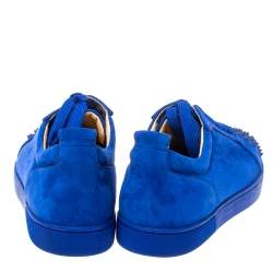 Pre Owned Christian Louboutin Cobalt Blue Suede Louis Junior Spikes Sneakers Size 46