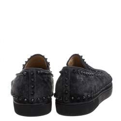 Pre Owned Christian Louboutin Black Suede Spike Pik Boat Slip On Sneakers Size 46