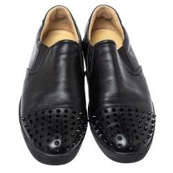 Pre Owned Christian Louboutin Black Leather Nazapunta Slip On Sneakers Size 46