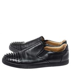 Pre Owned Christian Louboutin Black Leather Nazapunta Slip On Sneakers Size 46