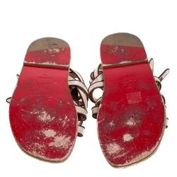 Pre Owned Christian Louboutin Beige/Brown Canvas And Leather Trim Nuria Strappy Espadrille Sandals Size 45