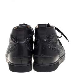 Pre Owned Christian Louboutin Black Leather Louis Strass High Top Sneakers Size 45