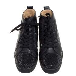 Pre Owned Christian Louboutin Black Leather Louis Strass High Top Sneakers Size 45
