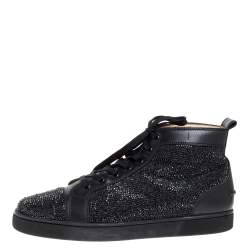 Pre Owned Christian Louboutin Black Leather Louis Strass High Top Sneakers Size 45