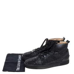 Pre Owned Christian Louboutin Black Leather Louis Strass High Top Sneakers Size 45