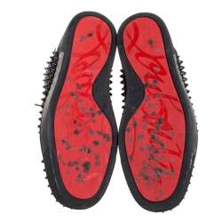 Pre Owned Christian Louboutin Black Suede And Patent Leather Louis Spikes High Top Sneakers Size 42
