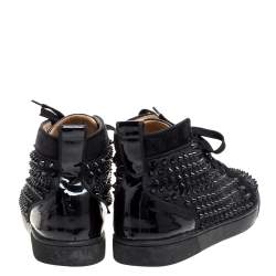 Pre Owned Christian Louboutin Black Suede And Patent Leather Louis Spikes High Top Sneakers Size 42