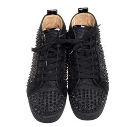 Pre Owned Christian Louboutin Black Suede And Patent Leather Louis Spikes High Top Sneakers Size 42