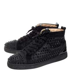 Pre Owned Christian Louboutin Black Suede And Patent Leather Louis Spikes High Top Sneakers Size 42