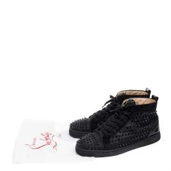 Pre Owned Christian Louboutin Black Suede And Patent Leather Louis Spikes High Top Sneakers Size 42