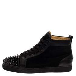 Pre Owned Christian Louboutin Black Suede And Patent Leather Louis Spikes Cap Toe High Top Sneakers Size 45