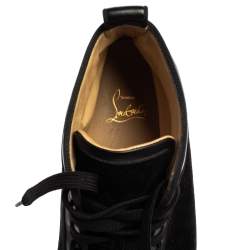Pre Owned Christian Louboutin Black Suede And Patent Leather Louis Spikes Cap Toe High Top Sneakers Size 45