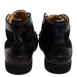 Pre Owned Christian Louboutin Black Suede And Patent Leather Louis Spikes Cap Toe High Top Sneakers Size 45