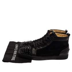 Pre Owned Christian Louboutin Black Suede And Patent Leather Louis Spikes Cap Toe High Top Sneakers Size 45