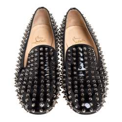 Christian Louboutin Black Patent Leather Rollerboy Spike Loafers Size 40