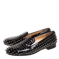 Christian Louboutin Black Patent Leather Rollerboy Spike Loafers Size 40