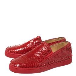 مملوكة مسبقًا Christian Louboutin Red Python Roller Boat Spiked Slip On Sneakers Size 43
