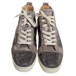 Pre Owned Christian Louboutin Grey Suede Strass High-Top Sneakers Size 42.5