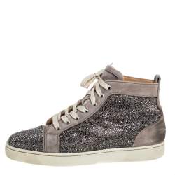Pre Owned Christian Louboutin Grey Suede Strass High-Top Sneakers Size 42.5
