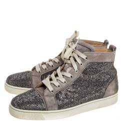 Pre Owned Christian Louboutin Grey Suede Strass High-Top Sneakers Size 42.5