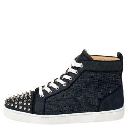 Pre Owned Christian Louboutin Denim Fabric Lou Degra Spiked High Top Sneakers Size 42.5