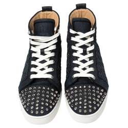 Pre Owned Christian Louboutin Denim Fabric Lou Degra Spiked High Top Sneakers Size 42.5