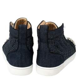 Pre Owned Christian Louboutin Denim Fabric Lou Degra Spiked High Top Sneakers Size 42.5
