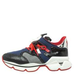 Pre Owned Christian Louboutin Neoprene And Leather Red-Runner Sneakers Size 45.5