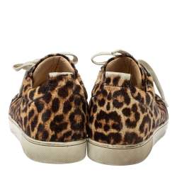 Pre Owned حذاء رياضي كريستيان لوبوتان رانتولو اورلاتو منخفض من أعلى شعر عجل مطبوع نقشة الفهد بني مقاس 46