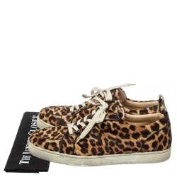 Pre Owned حذاء رياضي كريستيان لوبوتان رانتولو اورلاتو منخفض من أعلى شعر عجل مطبوع نقشة الفهد بني مقاس 46