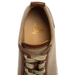 مملوكة مسبقًا Christian Louboutin Beige/Brown Canvas and Leather Rantulow Sneakers Size 42