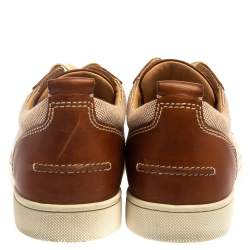مملوكة مسبقًا Christian Louboutin Beige/Brown Canvas and Leather Rantulow Sneakers Size 42