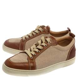 مملوكة مسبقًا Christian Louboutin Beige/Brown Canvas and Leather Rantulow Sneakers Size 42