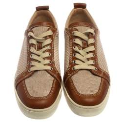 مملوكة مسبقًا Christian Louboutin Beige/Brown Canvas and Leather Rantulow Sneakers Size 42