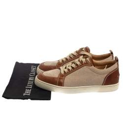 مملوكة مسبقًا Christian Louboutin Beige/Brown Canvas and Leather Rantulow Sneakers Size 42