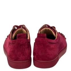 Pre Owned Christian Louboutin Burgundy Suede Louis Spikes Sneakers Size 42