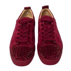 Pre Owned Christian Louboutin Burgundy Suede Louis Spikes Sneakers Size 42