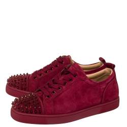 Pre Owned Christian Louboutin Burgundy Suede Louis Spikes Sneakers Size 42