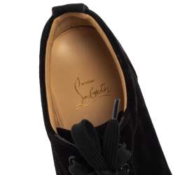 Pre Owned Christian Louboutin Black Suede Louis Junior Spikes Low Top Sneakers Size 40.5