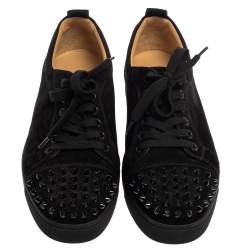 Pre Owned Christian Louboutin Black Suede Louis Junior Spikes Low Top Sneakers Size 40.5