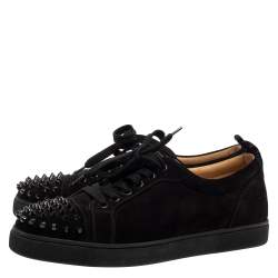 Pre Owned Christian Louboutin Black Suede Louis Junior Spikes Low Top Sneakers Size 40.5