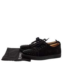 Pre Owned Christian Louboutin Black Suede Louis Junior Spikes Low Top Sneakers Size 40.5