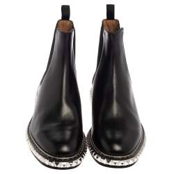 Pre Owned Christian Louboutin Black Leather River Studded Chelsea Ankle Boots Size 44